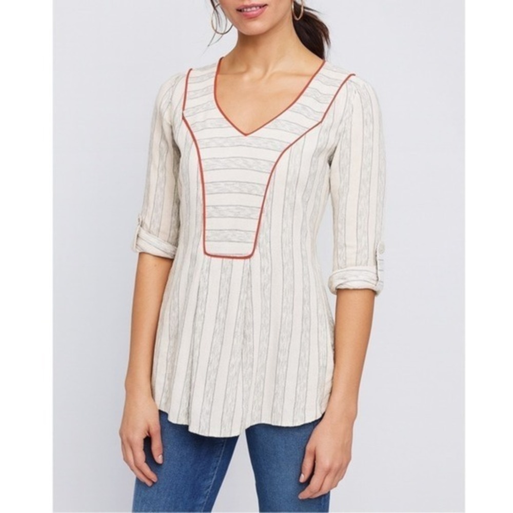Lauren Moffatt Preppy‎ Wide Stripe Studded 3/4 Sleeve Tunic Blouse Size S